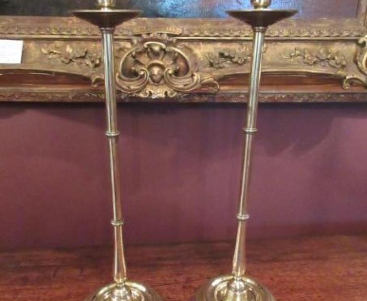 Pair of Early Victorian Brass Tall Taper Candlesticks - Image 5