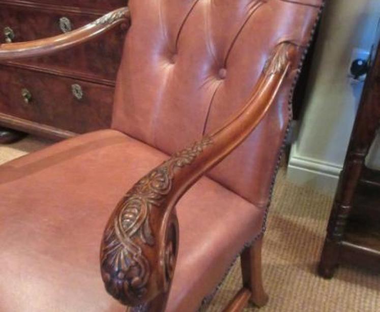 Late 19th Century Walnut & Leather Open Armchair - Image 2