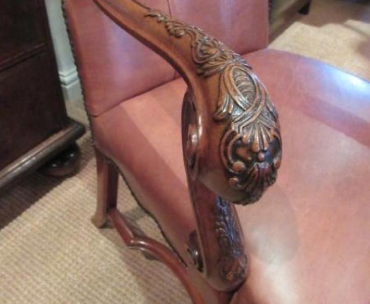 Late 19th Century Walnut & Leather Open Armchair - Image 4