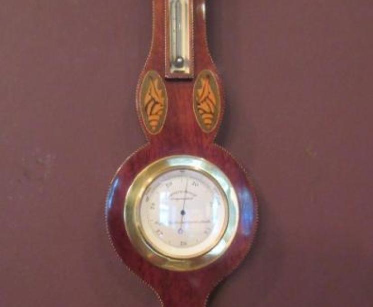 Superb Victorian Sheraton Inlaid Miniature Banjo Barometer - Image 1