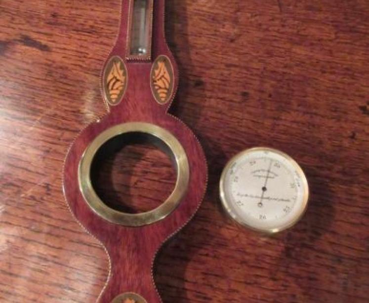 Superb Victorian Sheraton Inlaid Miniature Banjo Barometer - Image 4