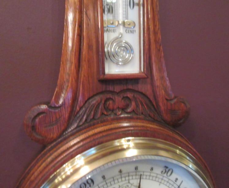 Superb Mid Victorian Polished Oak Banjo Barometer - Image 5