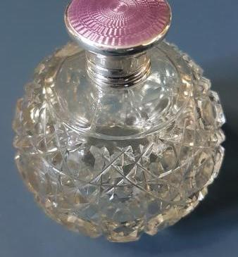 George V Period Silver & Enamel Top Scent Bottle
