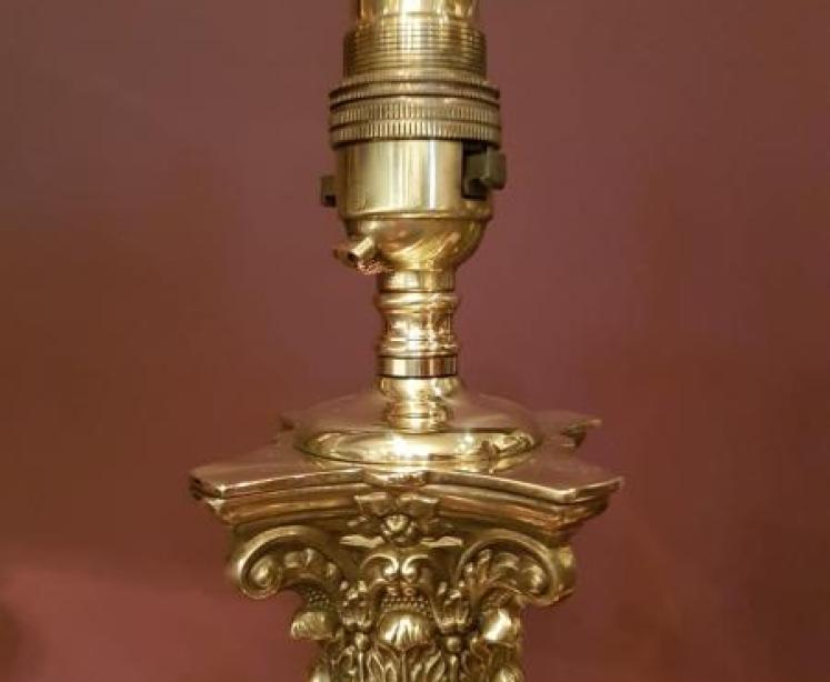 Pair of Edwardian Solid Brass Corinthian Column Table Lamps - Image 2