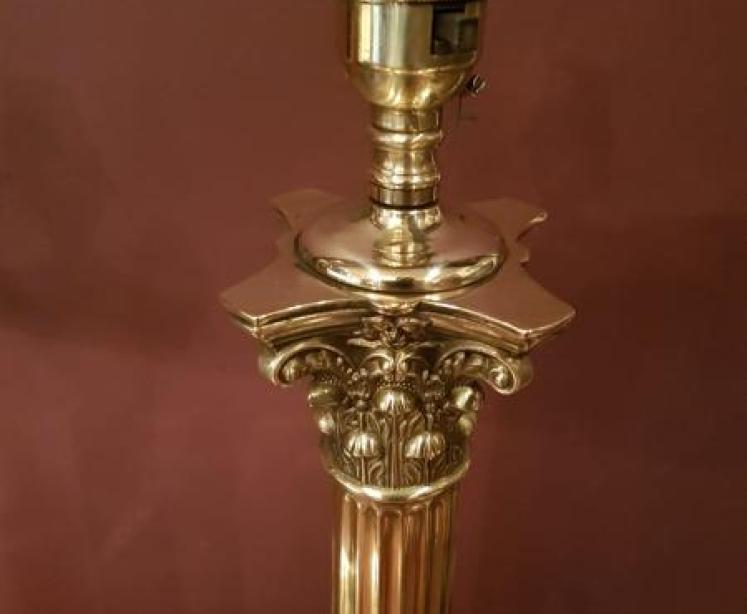 Pair of Edwardian Solid Brass Corinthian Column Table Lamps - Image 5