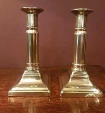 Rare Pair of Georgian Brass Telescopic Candlesticks