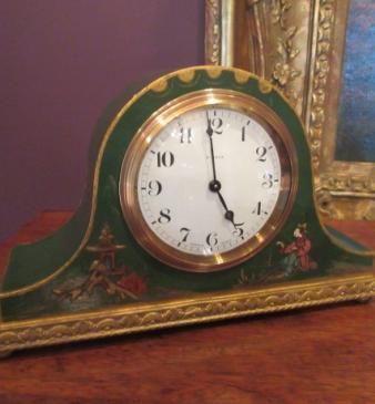Small Edwardian Lacquered Chinoiserie Mantel Clock
