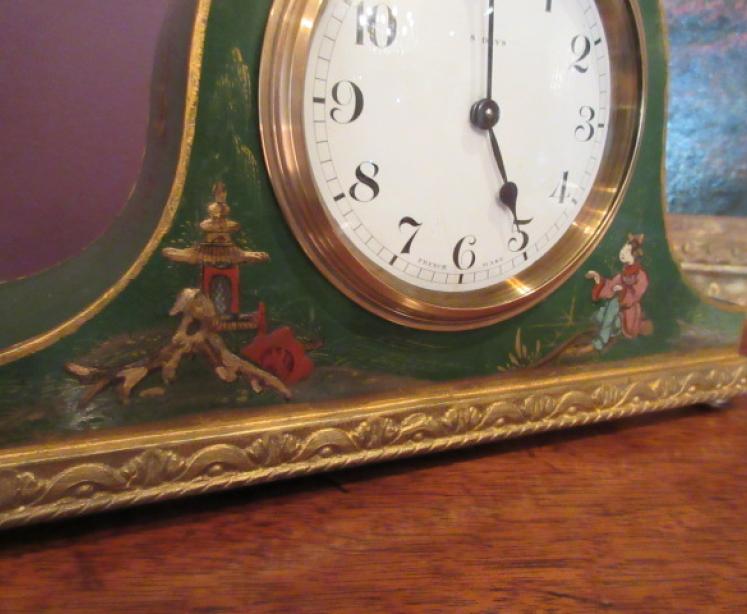 Small Edwardian Lacquered Chinoiserie Mantel Clock - Image 2