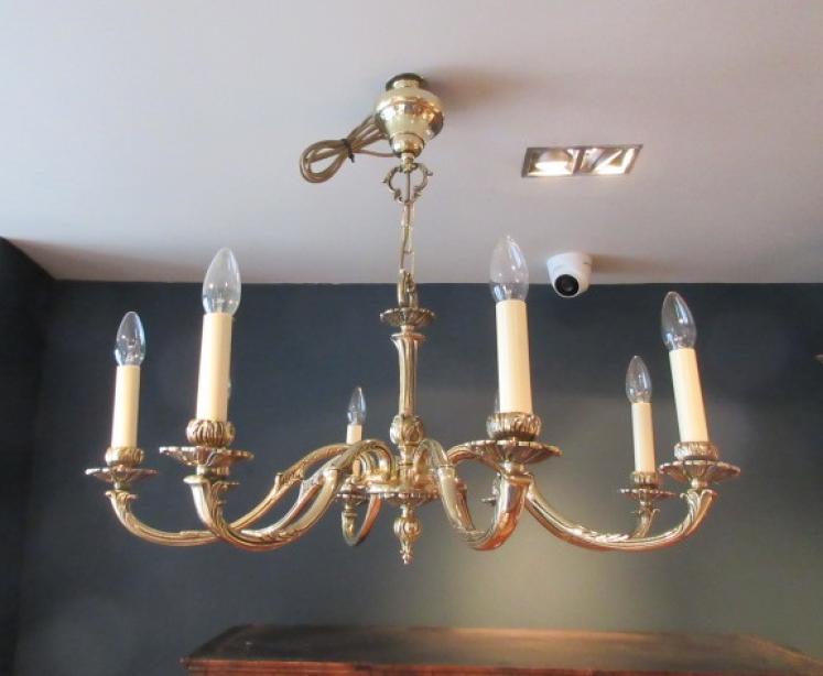 Edwardian Period Cast Brass Eight Arm Chandelier - Image 1