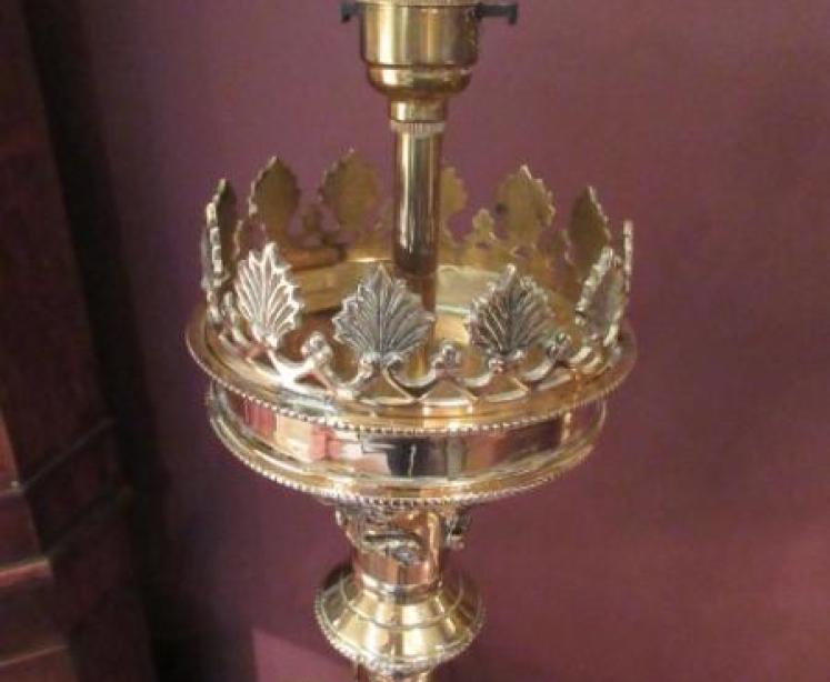 Pair of Victorian Bell Metal Church Candlestick Lamps - Image 3