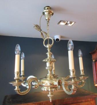 Superb Edwardian Period Bronze Five Arm Chandelier