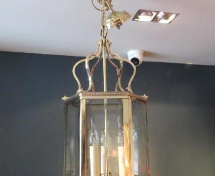 Edwardian Period Polished Brass Hall Lantern - Image 1