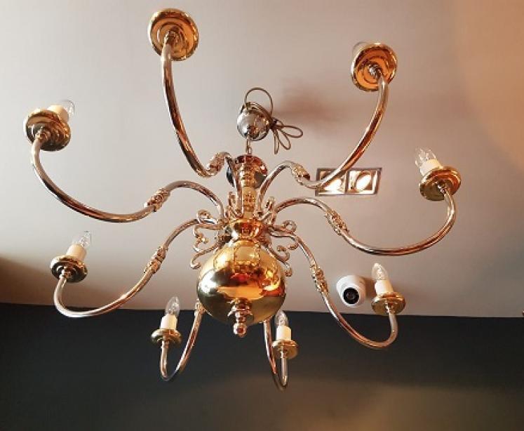 Edwardian Period Brass & Nickel Plated Chandelier - Image 3