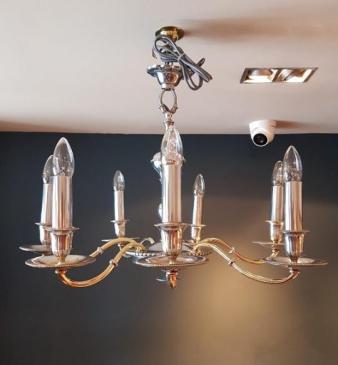 Edwardian Antique Nickel Plated Six Arm Chandelier