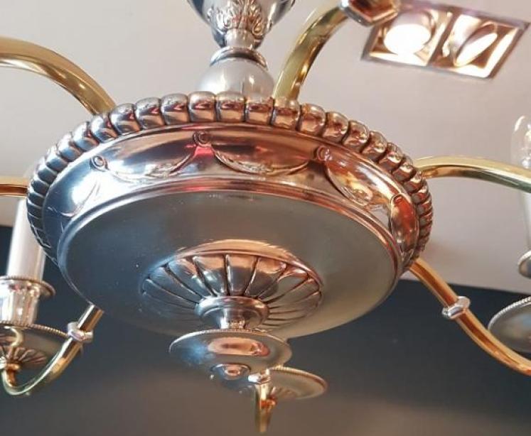 Edwardian Antique Nickel Plated Six Arm Chandelier - Image 4