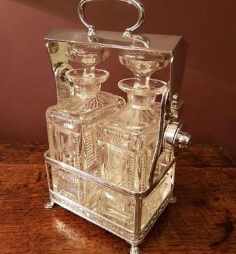 Superb Victorian Crystal Cut Two Bottle Whisky Tantalus