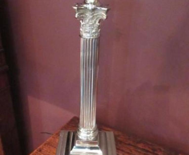 Edwardian Period Silver Plated Corinthian Table Lamp - Image 1