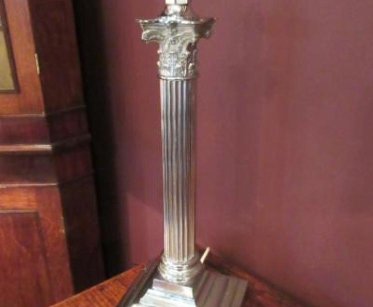 Edwardian Period Silver Plated Corinthian Table Lamp - Image 5