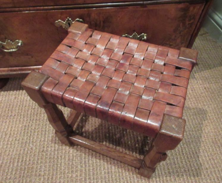 Early 'Beaverman' Adzed Oak Leather Top Stool - Image 2