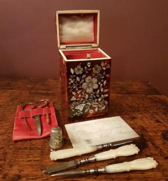 Superb Tortoise Shell and Mother of Pearl Sewing and Manicure Box