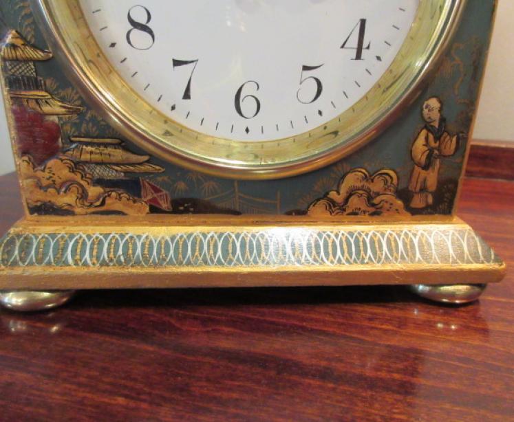 Small Edwardian Period Green Chinioserie  Mantel Clock - Image 3