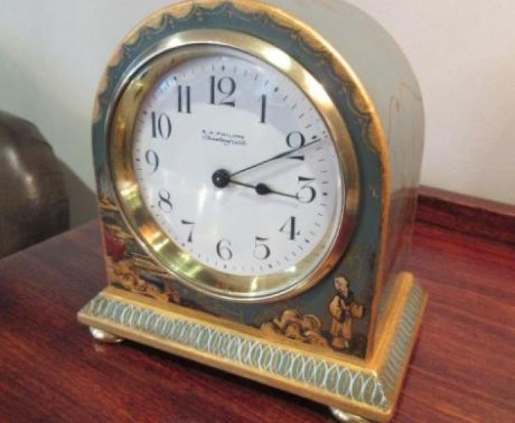 Small Edwardian Period Green Chinioserie  Mantel Clock - Image 5