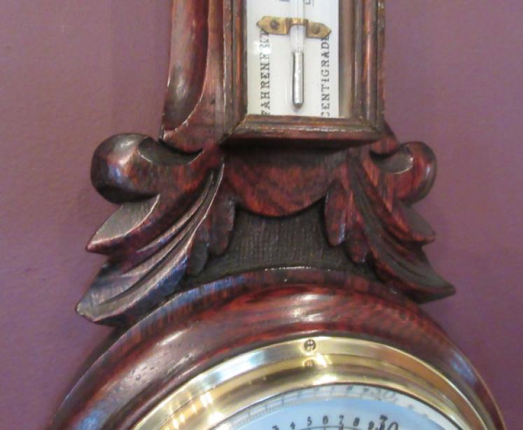 Small Mid Victorian Polished Oak Banjo Barometer - Image 4
