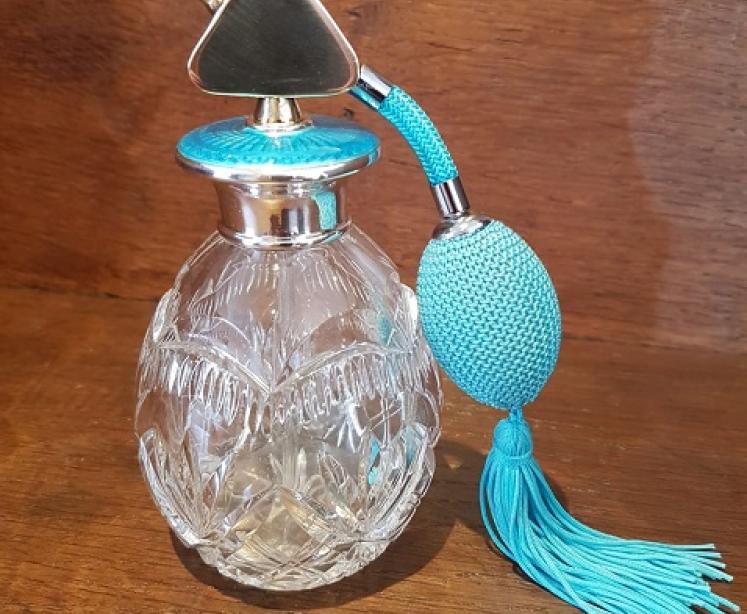 Art Deco Period Silver & Turquoise Enamel Scent Atomizer  - Image 1