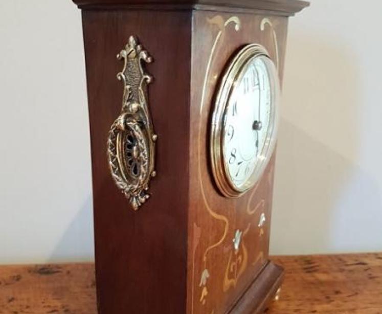 Superb Art Nouveau Mother of Pearl Inlaid Mantel Clock - Image 5
