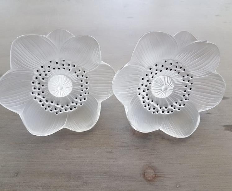 Matching Pair of Lalique Opalescent Dahlia Paperweights - Image 1