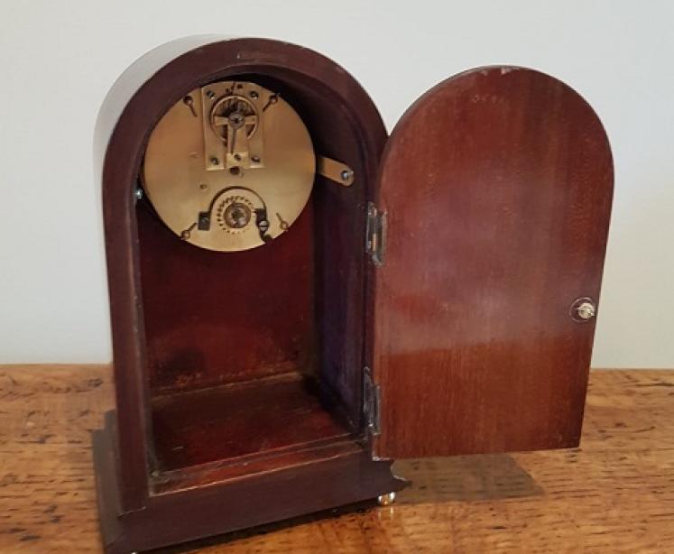 Small Edwardian Period Fruitwood Inlaid Mantel Clock - Image 5