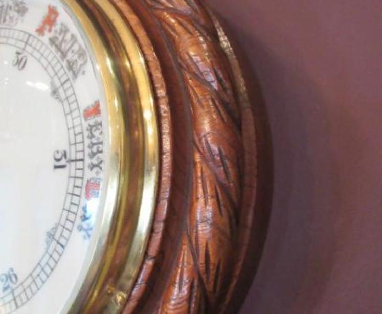 Large Mid Victorian Polished Oak Ship's Barometer - Image 5
