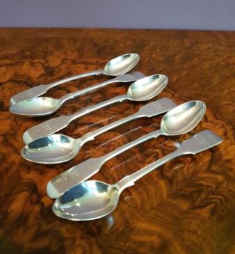 Rare set of Victorian Antique Exeter 1857 Silver Teaspoons