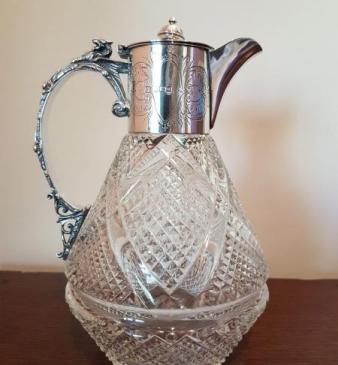 Victorian Antique Silver Mounted Cut Crystal Claret Jug