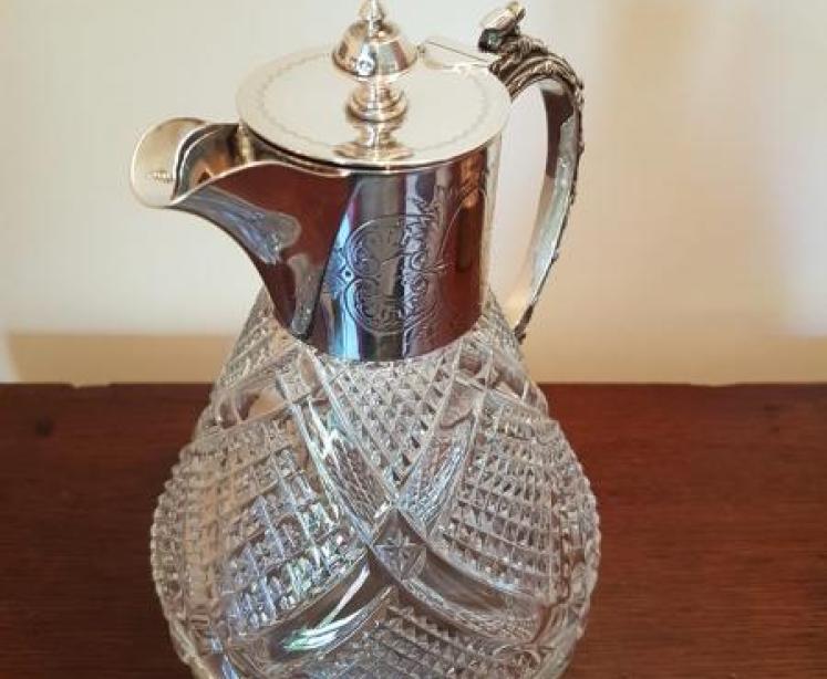 Victorian Antique Silver Mounted Cut Crystal Claret Jug - Image 3