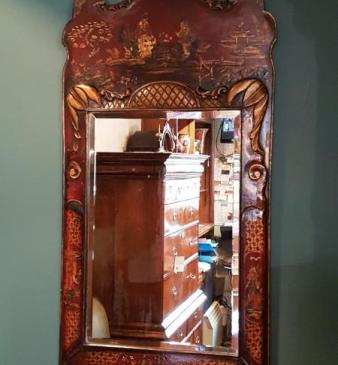 Late Victorian Chinoiserie Claret Lacquered Wall Mirror