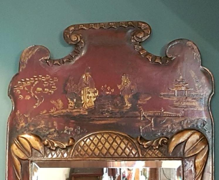 Late Victorian Chinoiserie Claret Lacquered Wall Mirror - Image 2