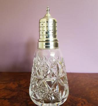 Quality Fretted Silver Top Cut Crystal Sugar Castor