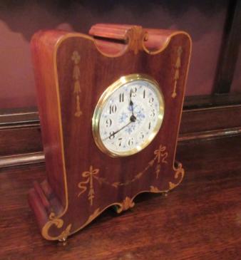 Art Nouveau Period Inlaid Shaped Top Mantel Clock
