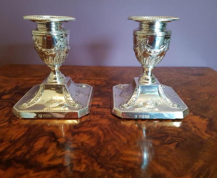 Pair of Antique Victorian Silver Candlesticks by James Deakin - Image 1