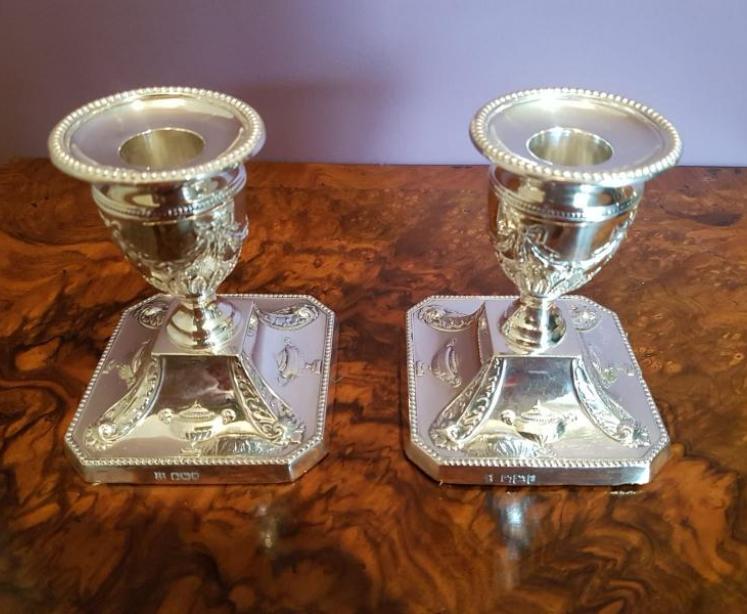 Pair of Antique Victorian Silver Candlesticks by James Deakin - Image 4