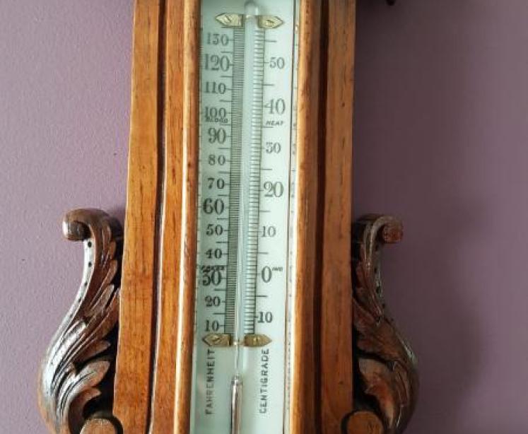 Top Quality Victorian Carved Oak Android Banjo Barometer - Image 4