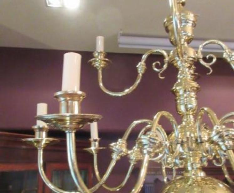 Large Edwardian Antique Polished Brass Two Tier Chandelier - Image 3