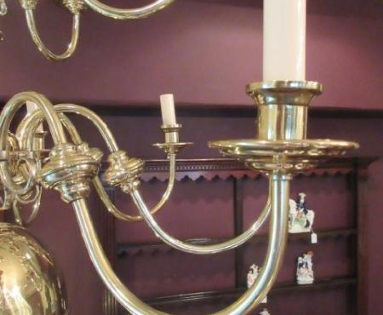 Large Edwardian Antique Polished Brass Two Tier Chandelier - Image 4