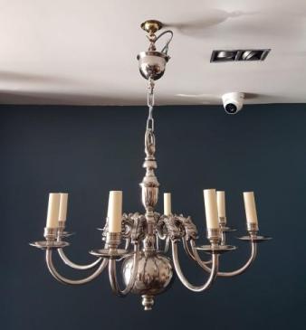 Edwardian Antique Eight  Arm Nickle Plated Chandelier 