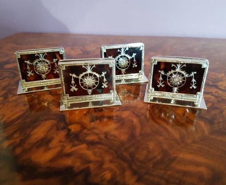 Set Of 4 Silver and Tortoise Shell Menu Holders - Image 5