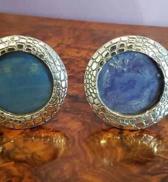 Pair of Edwardian Silver Faux Crocodile Skin Photo Frames
