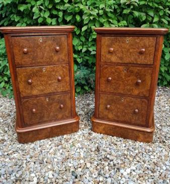 Pair of Top Quality Victorian Burr Walnut Bedside Chests