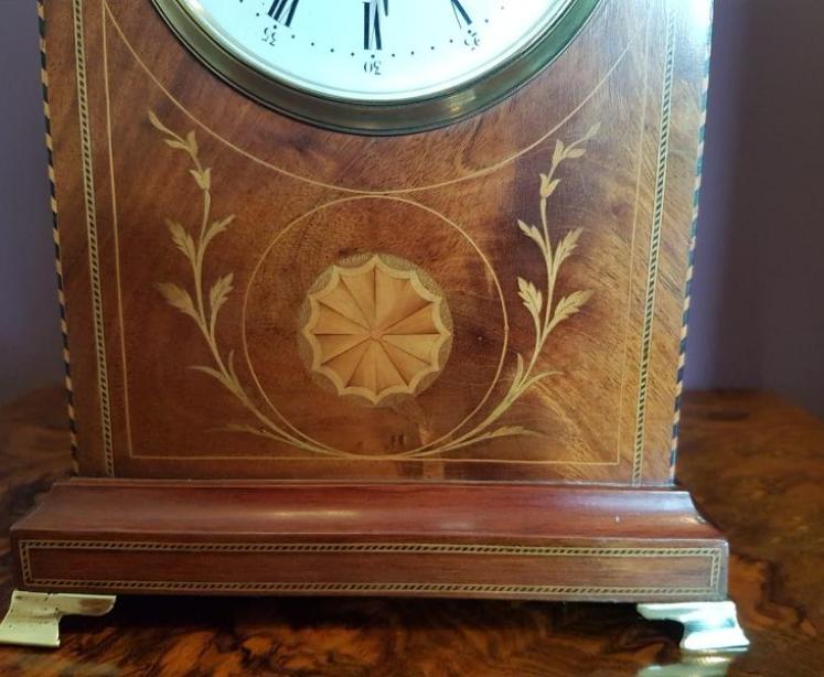 Top Quality Edwardian Inlaid Mahogany Lancet Top Mantel Clock - Image 3