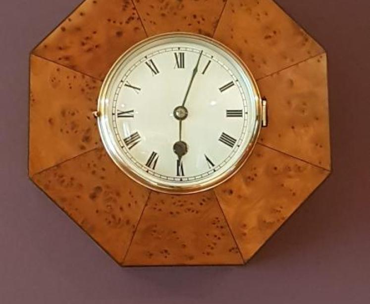Late Victorian Antique Burr Yew Library Wall Clock - Image 1